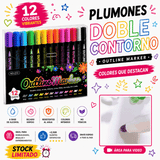 SET X 12 PLUMONES METÁLICOS DOBLE CONTORNO